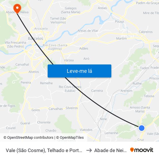 Vale (São Cosme), Telhado e Portela to Abade de Neiva map