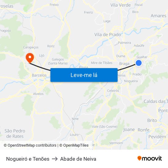 Nogueiró e Tenões to Abade de Neiva map