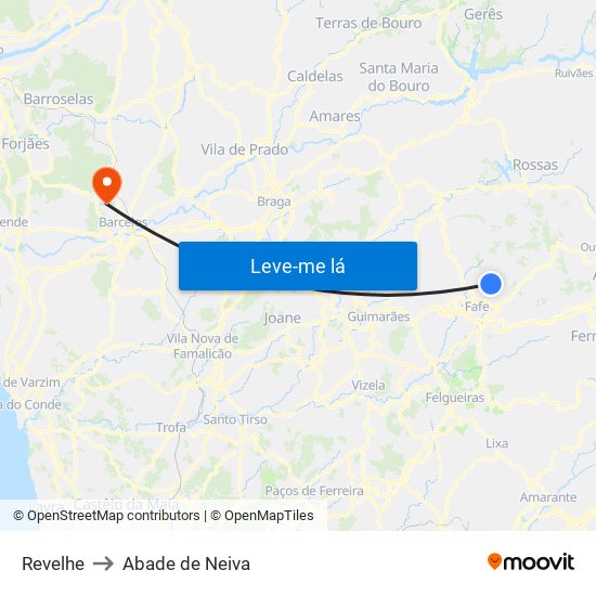 Revelhe to Abade de Neiva map