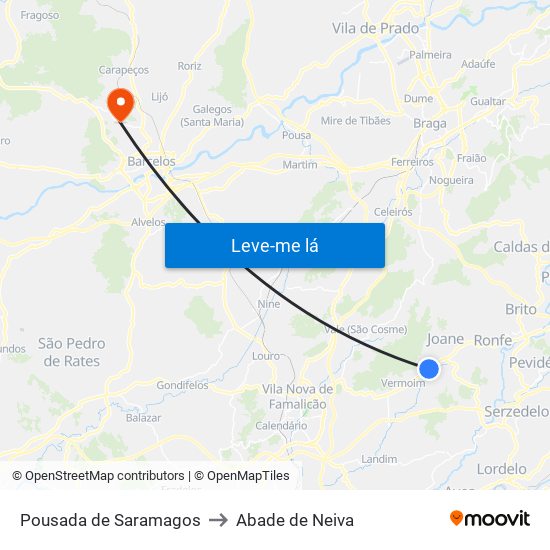 Pousada de Saramagos to Abade de Neiva map