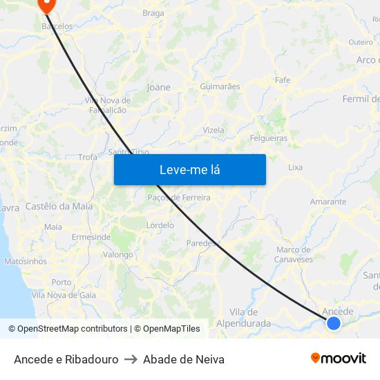 Ancede e Ribadouro to Abade de Neiva map