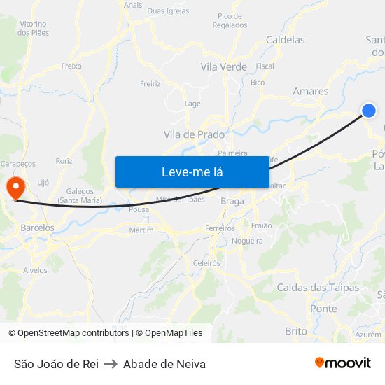 São João de Rei to Abade de Neiva map