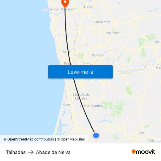 Talhadas to Abade de Neiva map