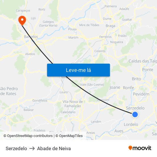 Serzedelo to Abade de Neiva map