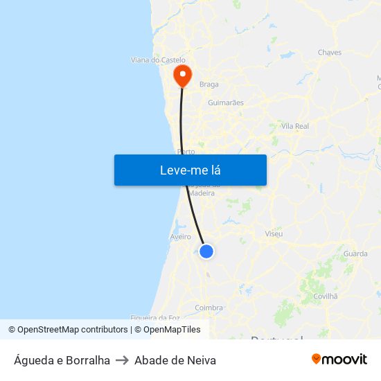 Águeda e Borralha to Abade de Neiva map