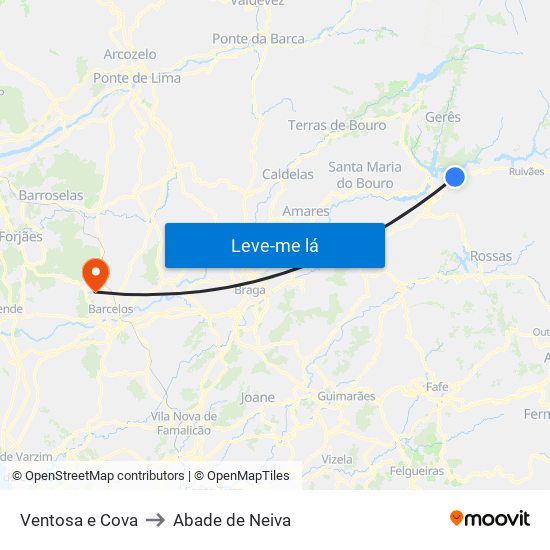 Ventosa e Cova to Abade de Neiva map