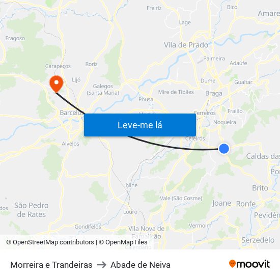 Morreira e Trandeiras to Abade de Neiva map