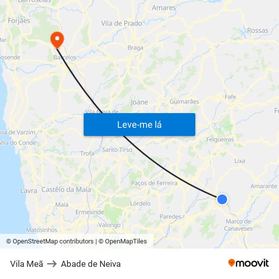 Vila Meã to Abade de Neiva map