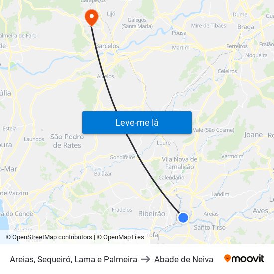 Areias, Sequeiró, Lama e Palmeira to Abade de Neiva map