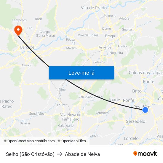 Selho (São Cristóvão) to Abade de Neiva map