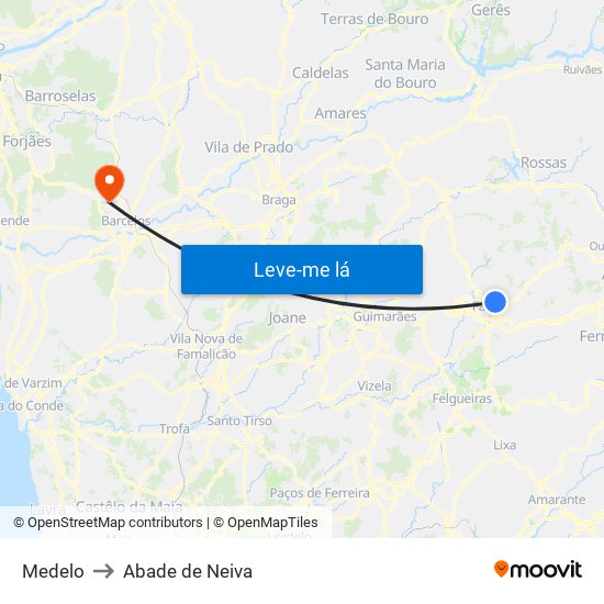 Medelo to Abade de Neiva map