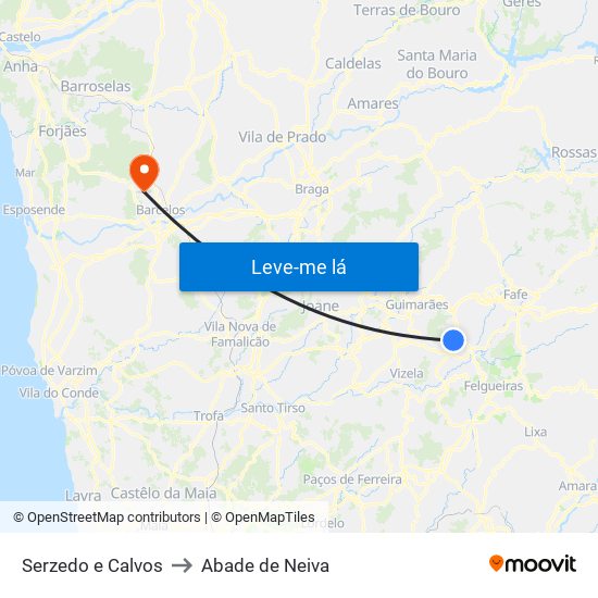 Serzedo e Calvos to Abade de Neiva map