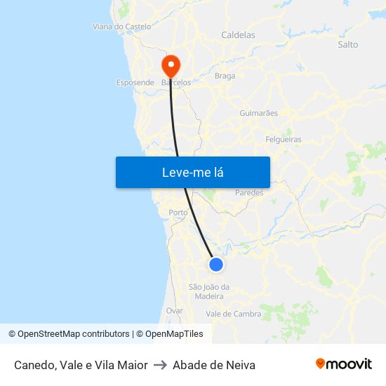 Canedo, Vale e Vila Maior to Abade de Neiva map