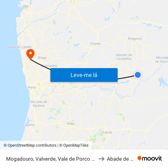 Mogadouro, Valverde, Vale de Porco e Vilar de Rei to Abade de Neiva map