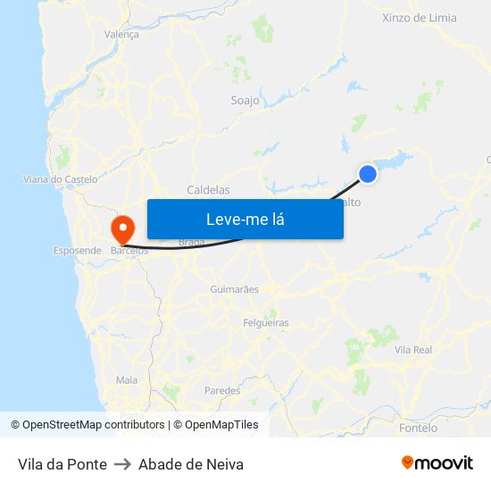 Vila da Ponte to Abade de Neiva map