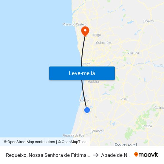 Requeixo, Nossa Senhora de Fátima e Nariz to Abade de Neiva map