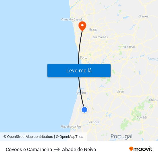 Covões e Camarneira to Abade de Neiva map