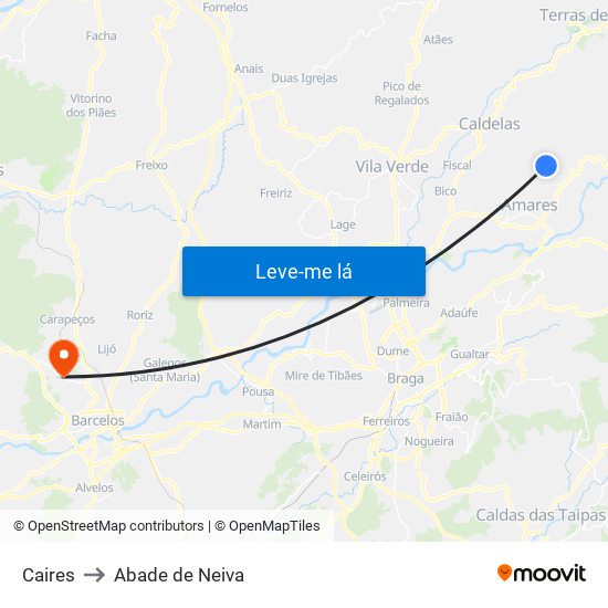 Caires to Abade de Neiva map