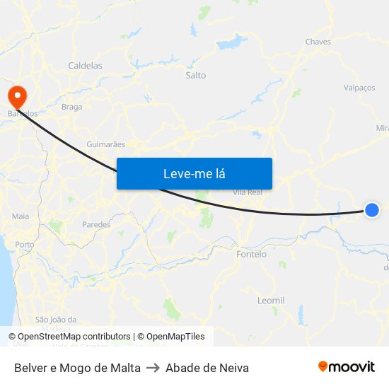 Belver e Mogo de Malta to Abade de Neiva map