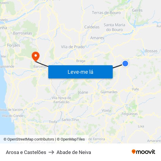 Arosa e Castelões to Abade de Neiva map