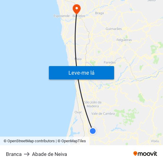 Branca to Abade de Neiva map