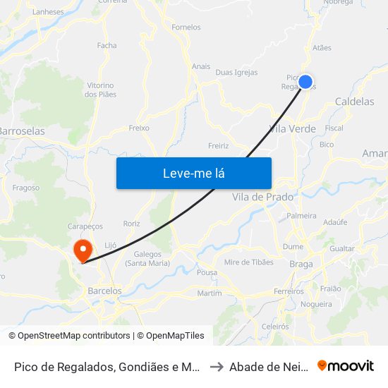 Pico de Regalados, Gondiães e Mós to Abade de Neiva map