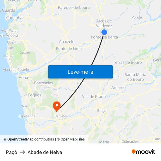 Paçô to Abade de Neiva map