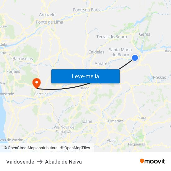 Valdosende to Abade de Neiva map