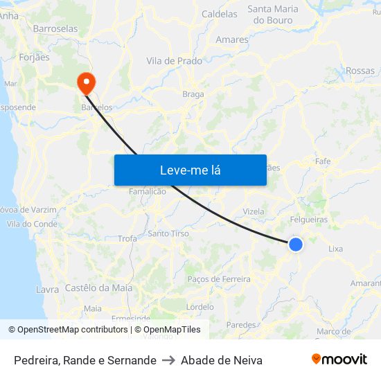 Pedreira, Rande e Sernande to Abade de Neiva map