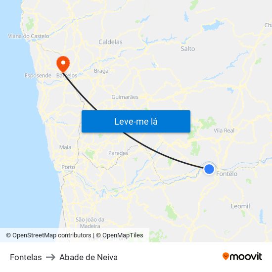 Fontelas to Abade de Neiva map