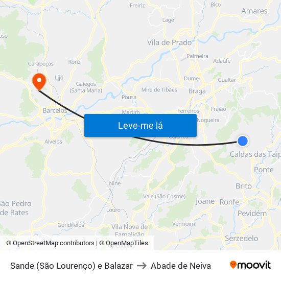 Sande (São Lourenço) e Balazar to Abade de Neiva map