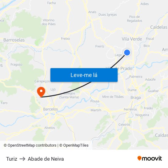 Turiz to Abade de Neiva map