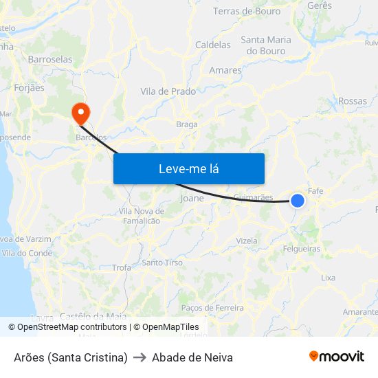 Arões (Santa Cristina) to Abade de Neiva map