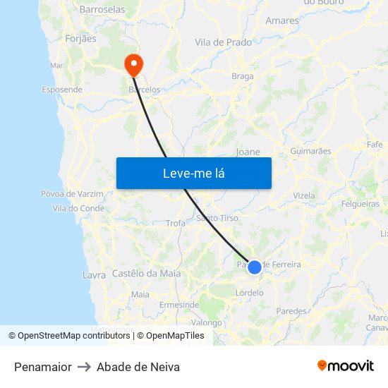 Penamaior to Abade de Neiva map