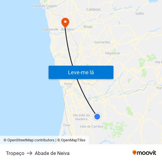 Tropeço to Abade de Neiva map