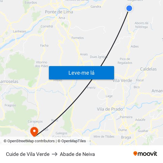 Cuide de Vila Verde to Abade de Neiva map