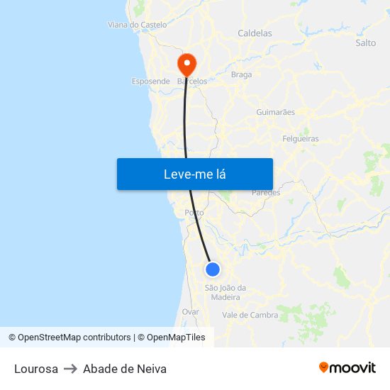 Lourosa to Abade de Neiva map