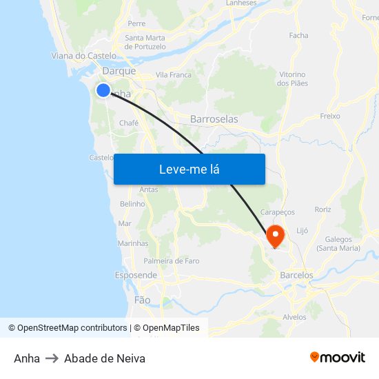 Anha to Abade de Neiva map