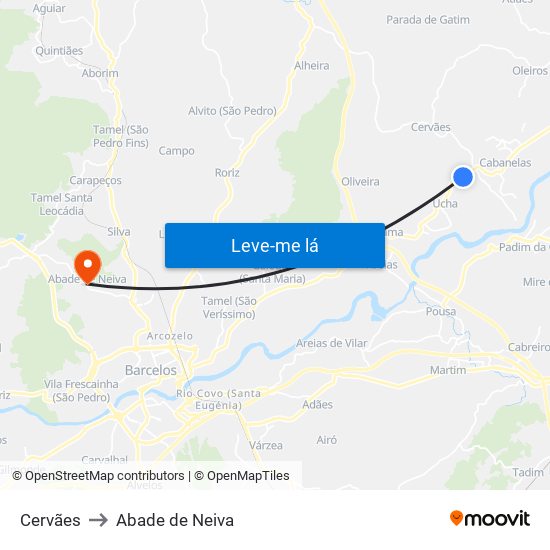 Cervães to Abade de Neiva map