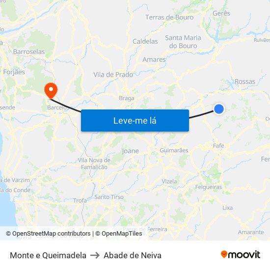 Monte e Queimadela to Abade de Neiva map