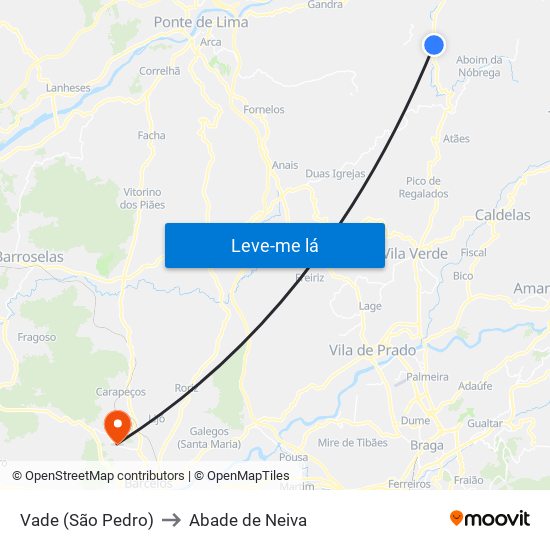 Vade (São Pedro) to Abade de Neiva map