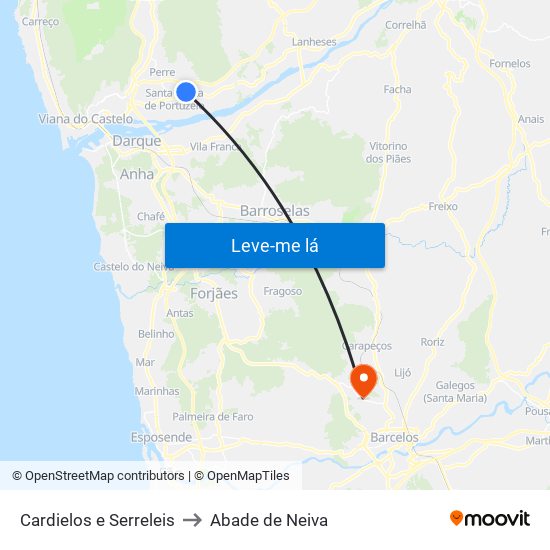 Cardielos e Serreleis to Abade de Neiva map