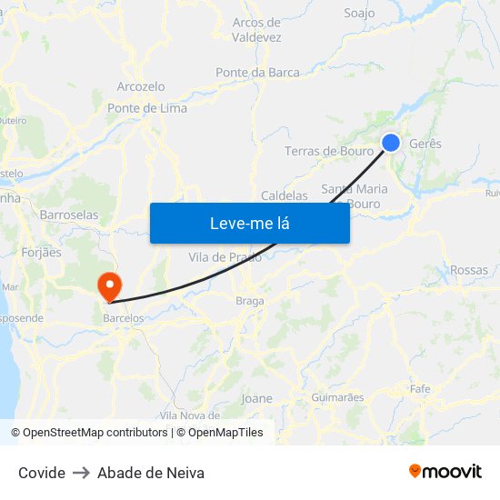 Covide to Abade de Neiva map