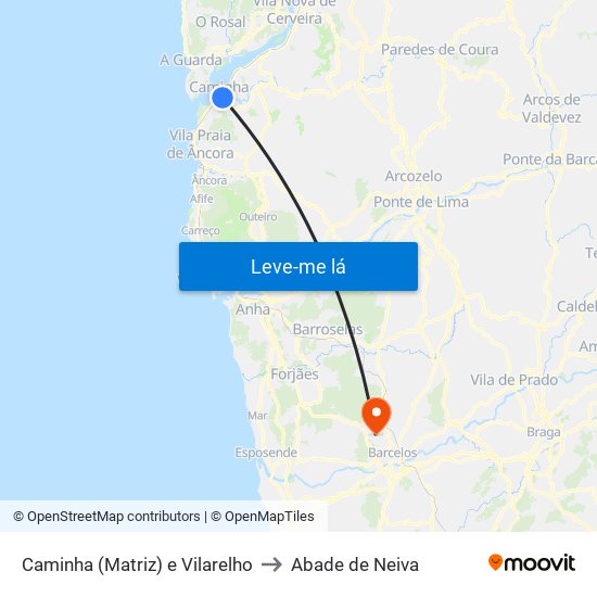 Caminha (Matriz) e Vilarelho to Abade de Neiva map