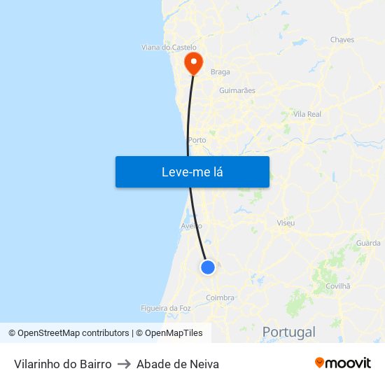 Vilarinho do Bairro to Abade de Neiva map