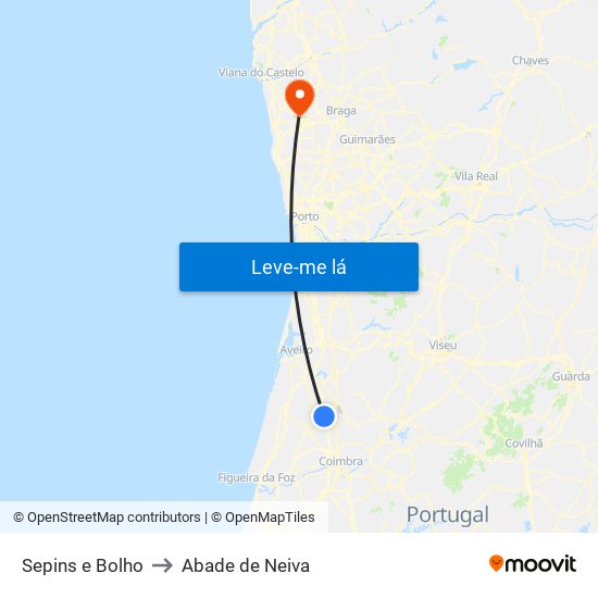 Sepins e Bolho to Abade de Neiva map