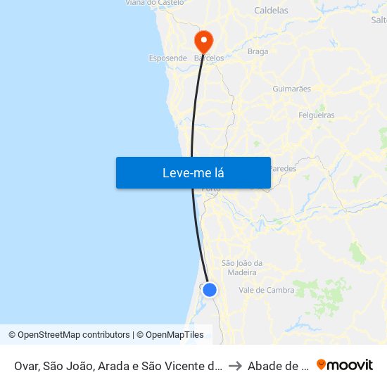 Ovar, São João, Arada e São Vicente de Pereira Jusã to Abade de Neiva map