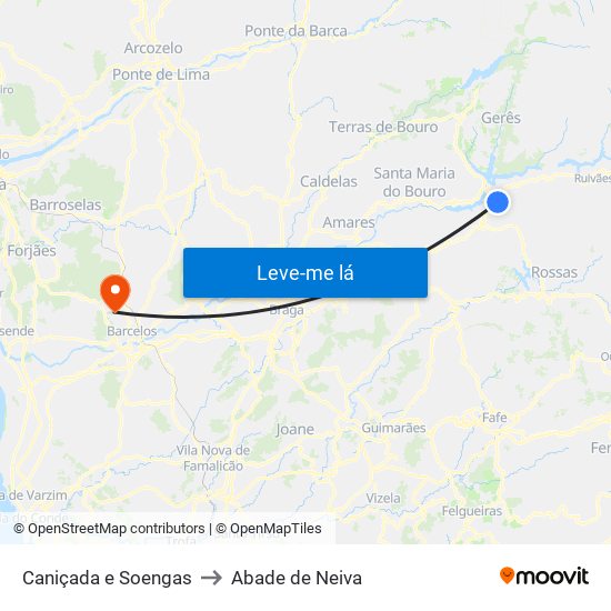 Caniçada e Soengas to Abade de Neiva map