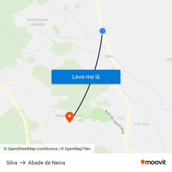 Silva to Abade de Neiva map