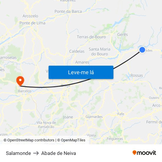 Salamonde to Abade de Neiva map